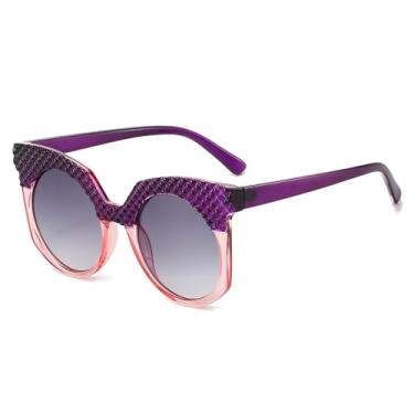 Imagem de Óculos de Sol UV400 - Tamanho Grande, Redondos, com Lentes Degradê em Cores Vibrantes, para Homens e Mulheres, Ideais para Esportes ao Ar Livre, Corrida e Ciclismo, nas Cores Roxo e Cinza.