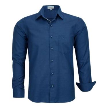 Imagem de Camisa Social Amil Comfort Com Bolso Fácil De Passar 1862, Azul, Marin
