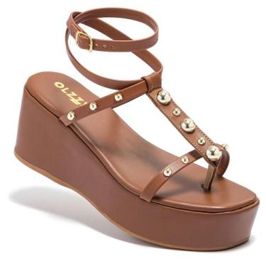 Imagem de Sandália Feminina Plataforma Anabela Tiras Delicada e Detalhes Metaliz