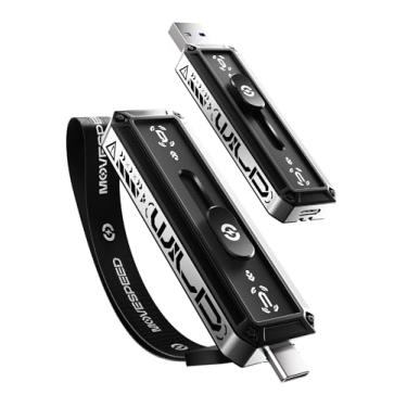 Imagem de MOVE SPEED SSD externo de 2 TB, velocidade de leitura de 560 MB/s, USB 3.2 + USB C, unidade externa de duas portas, SSD portátil, design push-pull de 3 estágios para iPhone 15/16 Series/Mac/telefone