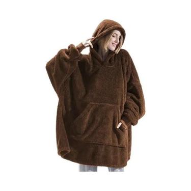 Imagem de Moletom De Inverno Feminino Oversize Com Capuz De Fleece Dupla Face E 