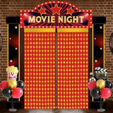 Imagem de Bafeil 24 peças de decoração de festa temática de noite de cinema - faixa de porta de varanda de boas-vindas de teatro, kit de suporte de balões de guirlanda pendurada com estrelas brilhantes para