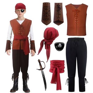 Imagem de Fantasia infantil de pirata para meninos, conjunto renascentista para cosplay do festival renascentista de Halloween 11-12 anos