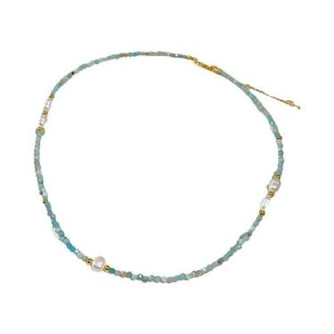 Imagem de Colar Choker De Pedras Naturais Boêmias Com Pérolas Imitadas E Conchas