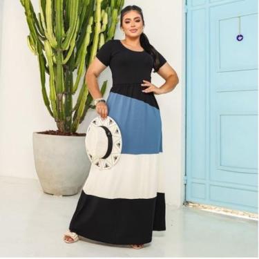 Imagem de Vestido Longo 3 Cores 3 Marias Moda Evangélica Feminina, Azul, Unico