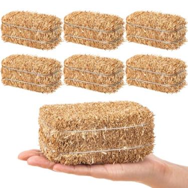 Imagem de Maasechs 6 mini fardos de feno em miniatura para decoração de palha decorativa pequena para decoração de casamento rústico tema caubói ocidental decorações de festa de aniversário (12 x 6 x 6 cm)