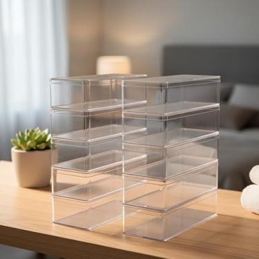 Imagem de Caixas Organizadoras de Acrílico Transparente 8x17cm com Tampa para Gavetas e Escritório (Kit com 5 Unidades)