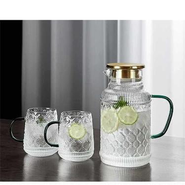 Imagem de Garrafa de água fria de flor de begônia vintage copo de chaleira transparente para casa de verão bule de chá de grande capacidade com xícara (cor: D, tamanho: 1 conjunto) (D 1 conjunto)