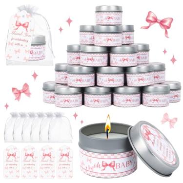 Imagem de Conjunto de 50 velas de chá de bebê, lembrancinhas de festa, laço rosa, lavanda perfumada, lembrancinhas a granel para convidados, meninas, meninos, chá de bebê, presentes de festa revelados (laço