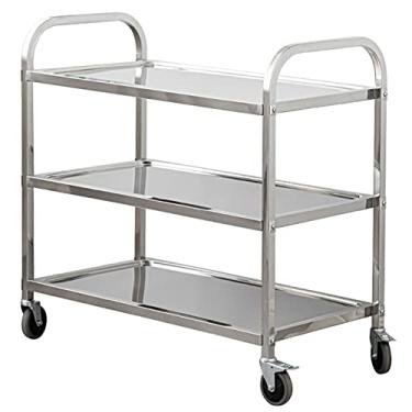 Imagem de Carrinho de servir, carrinho utilitário de aço inoxidável, carrinho de cozinha de 2/3 andares, removível, com rodas de bloqueio, prateleira de armazenamento, carrinho de serviço para hotel/restaurante