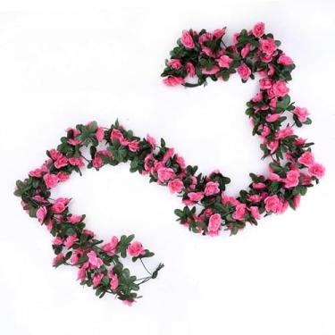 Imagem de Kit Corrente de Rosas Artificiais Decorativas – 2,5m com 45 Flores Realistas para Decoração de Casamento, Festa, Jardim e Varanda(Rosa Escuro,2)