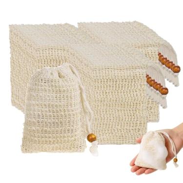 Imagem de Sopurrrdy Bolsa de saboneteira de sisal natural para barra de sabonete, bolsa de sabão orgânico para espuma esfoliante e barra de sabão seco ao ar livre (branco)