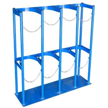 Imagem de Suporte de tanque de oxigênio resistente para armazenamento e transporte seguros, corrente ajustável, prateleira de cilindro de gás durável para hospitais, laboratórios e fábricas (azul, 115 x 30 x