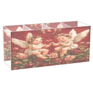 Imagem de Burbuja Porta-canetas de acrílico Cupids Roses, 4 compartimentos, suporte de lápis transparente para pincéis de maquiagem, acessórios de mesa de escritório em casa