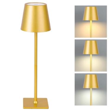 Imagem de Luminária Abajur de Mesa LED Touch Sem Fio Portátil, Recarregável e Dimerizável, 3 Cores de Luz (Quente, Neutra, Fria), Base Antiderrapante – Ideal para Quarto, Escritório e Estudo(1808, Ouro)