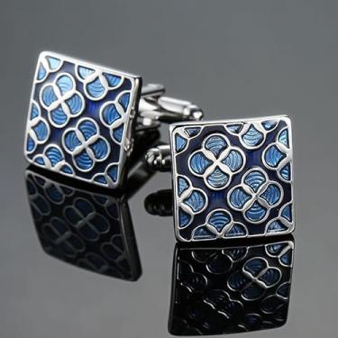 Imagem de Abotoaduras masculinas coleção azul esmalte e cristal vintage abotoaduras adequadas para banquetes, casamentos, cerimônias e ocasiões de negócios, one size, Metal Latão, Sem Pedra Preciosa