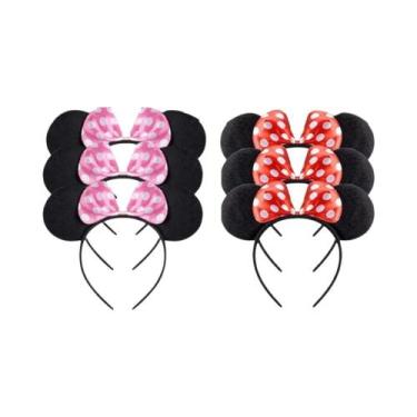 Imagem de Conjunto De 12 Faixas De Cabelo Com Laço Mickey E Minnie Em Preto, Ver