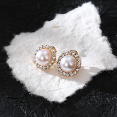 Imagem de Brincos femininos com clipe de ouro, banhado a ouro 14 K, zircônia cúbica, pérola, clipe de flor, brincos falsos, joias, standard, Liga de aço, Sem pedra preciosa