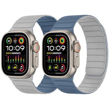 Imagem de Tasikar Pulseira magnética dupla face compatível com Apple Watch 42 mm (série 11/10) 41 mm, 40 mm e 38 mm, pulseira esportiva de silicone macio para SE Series 11 10 9 8 7 6 5 4 3 2 1, cinza enevoado e