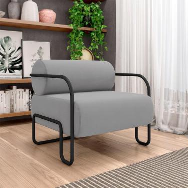 Imagem de Poltrona Decorativa Sala de Estar Polatsk Base Industrial de Ferro Veludo Cinza Claro G33 - Gran Belo