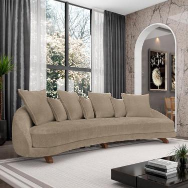 Imagem de Sofá Living 3 Lugares 265cm Pés Madeira Morales com Almofadas Bouclê Bege Escuro G52 - Gran Belo