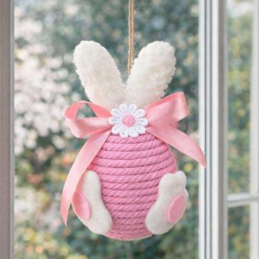 Imagem de Pendente Ovinhos Coelho Enfeite Decorativo De Páscoa 13x8cm Rosa