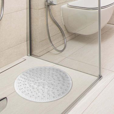 Imagem de Tapete Para Box E Banheiro Antiderrapante Redondo Com Ventosa - Plasvale Azul