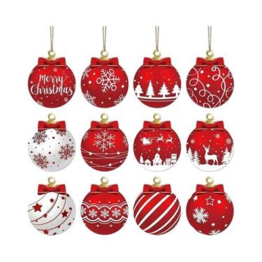 Imagem de 12 Peças De Pingentes De Bola De Natal De Madeira Para Decoração De Ár