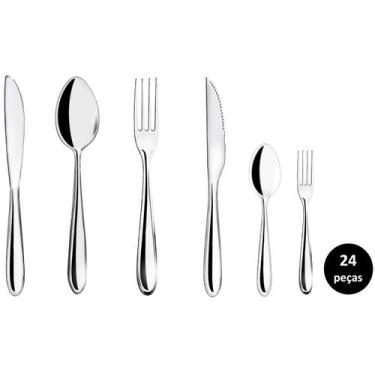 Imagem de Jogo Talhares Inox Lagoa 24 Peças Garfo, Colher, Faca Mesa e Sobremesa