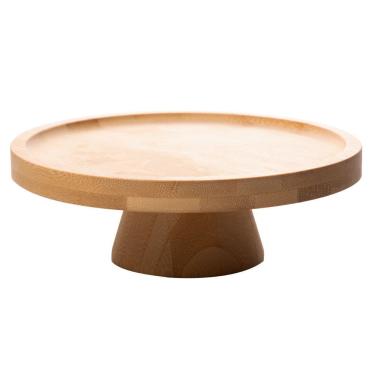 Imagem de Boleira De Bambu Prato Porta Bolo Com Pé Suporte 18x7cm Lyor