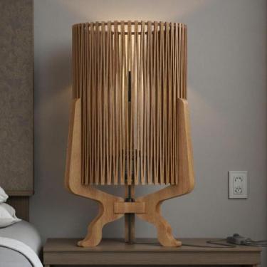 Imagem de Abajur De Mesa Ripada Madeira Quarto Madeira Natural - Drop de Casa