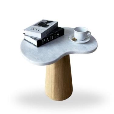 Imagem de Mesa Lateral Cone Orgânica 41cm Mármore Espirito Santo e madeira - Mod