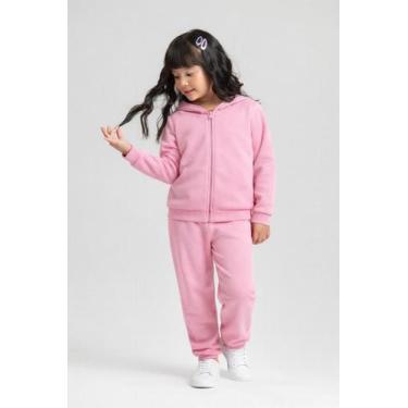 Imagem de Conjunto Inverno Menina Rosa Jaqueta com Capuz e Calça em Moletom Felp