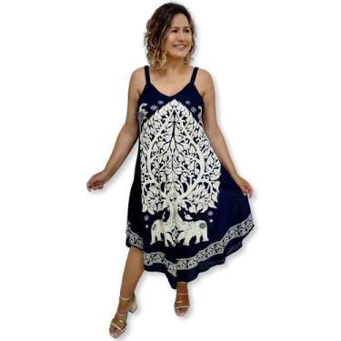 Imagem de Vestido Trapézio Indiano Estampa Árvore da Vida e Elefantes - Sarat Mo