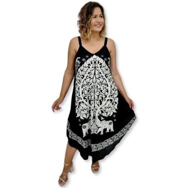 Imagem de Vestido Trapézio Indiano Estampa Árvore da Vida e Elefantes - Sarat Mo