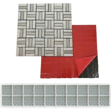 Imagem de Pastilha Autocolante De Vidro Kit 20 Uni Parede Cozinha Banheiro Decorativa Facil Aplicacao Moderna Reforma Requinte