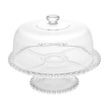 Imagem de Prato 31 cm para bolo de cristal transparente com pé e tampa Pearl Wol