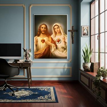 Imagem de Quadro Jesus Símbolo de Amor e Maria de Pureza - 70x50cm