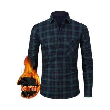 Imagem de Camisa Xadrez Masculina plus Size De Manga Longa Com Forro De Lã Quent