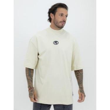 Imagem de Camiseta Oversized Gola Alta Círculo Black Streetwear Camisa Algodão Premium Creme-Masculino