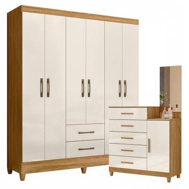 Imagem de Guarda Roupa Casal Panamá e Cômoda Lisboa Freijó Off White- Moval