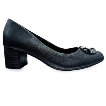 Imagem de Sapato Usaflex Scarpin Feminino Couro Texturizado Salto 5cm, Preto, 37