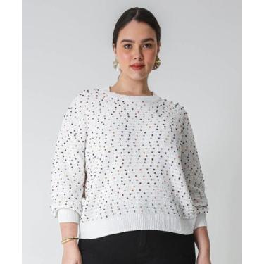 Imagem de Suéter Plus Size Feminino Tricô Poá Marisa Off White, Off white, G2