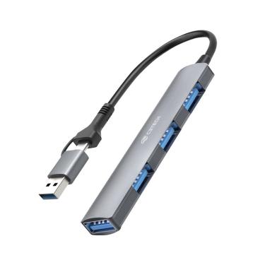 Imagem de Hub USB-C HU-C500GY 4 Portas com 3 USB-A 2.0 e 1 USB 3.0 em Alumínio Cinza C3tech