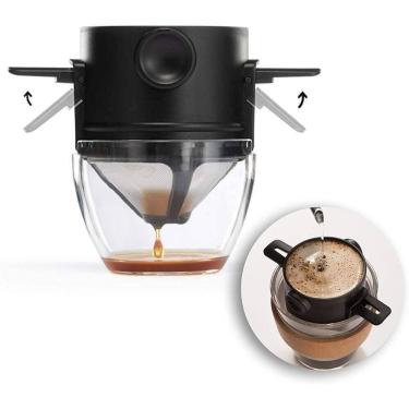 Imagem de Coador de Café Mini Filtro Portátil Retrátil em Aço Inox Individual Reutilizável Preto Yeet