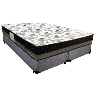 Imagem de Cama Box Casal Suede Bipartido + Colchão Ortobom Iso Dupla Face 60x138x188 Cor:cinza