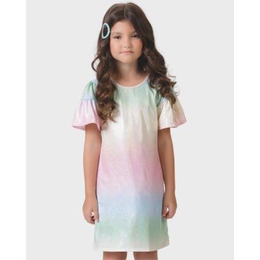 Imagem de Vestido malha princesa colorido verão alegre leve confortável - Meniina - Menina 4 a 14...