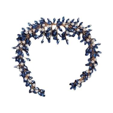 Imagem de Tiara De Cristal Com Pérolas E Strass Azul Para Mulheres, Acessório De