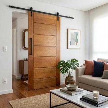 Imagem de Kit Porta de Correr Completa BBB 102x210cm em Madeira com Trilho Preto