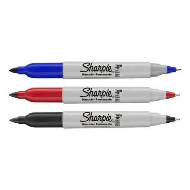 Imagem de Caneta Marcador Permanente Sharpie Twin Ponta Dupla Kit Com 3 cores az